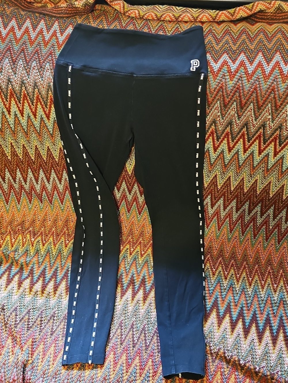 PINK Victoria's Secret Black High-Rise Yoga Pants with Side Logo Trim